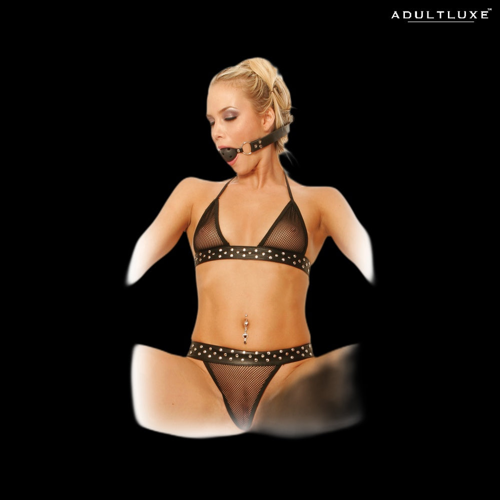 Model wearing the Fetish Fantasy breathable ball gag - full view