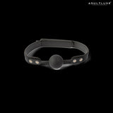 SEI MIO Strictly Come Quietly ball gag - black silicone ball with soft velvet strap front view