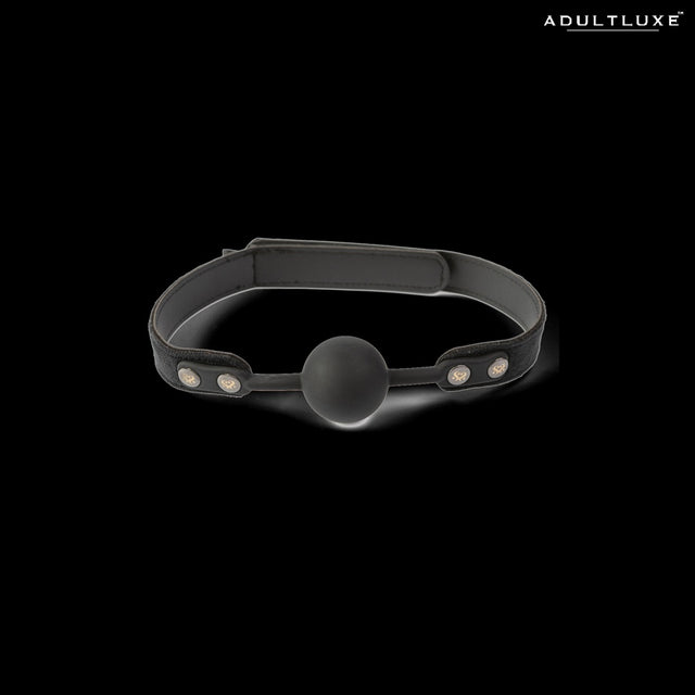 SEI MIO Strictly Come Quietly ball gag - black silicone ball with soft velvet strap front view
