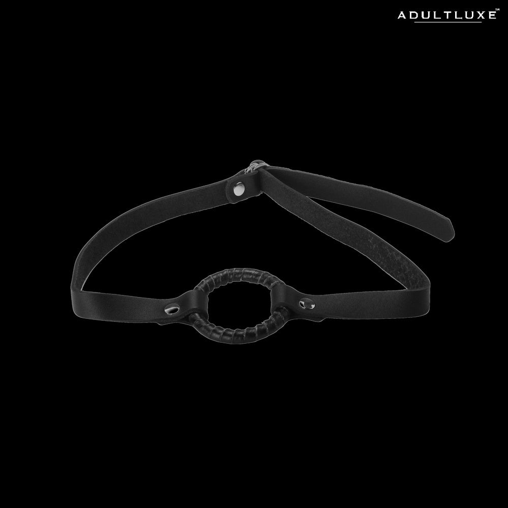 Strict Leather Ring Gag - leather-wrapped nickel-plated steel ring with adjustable buckle straps