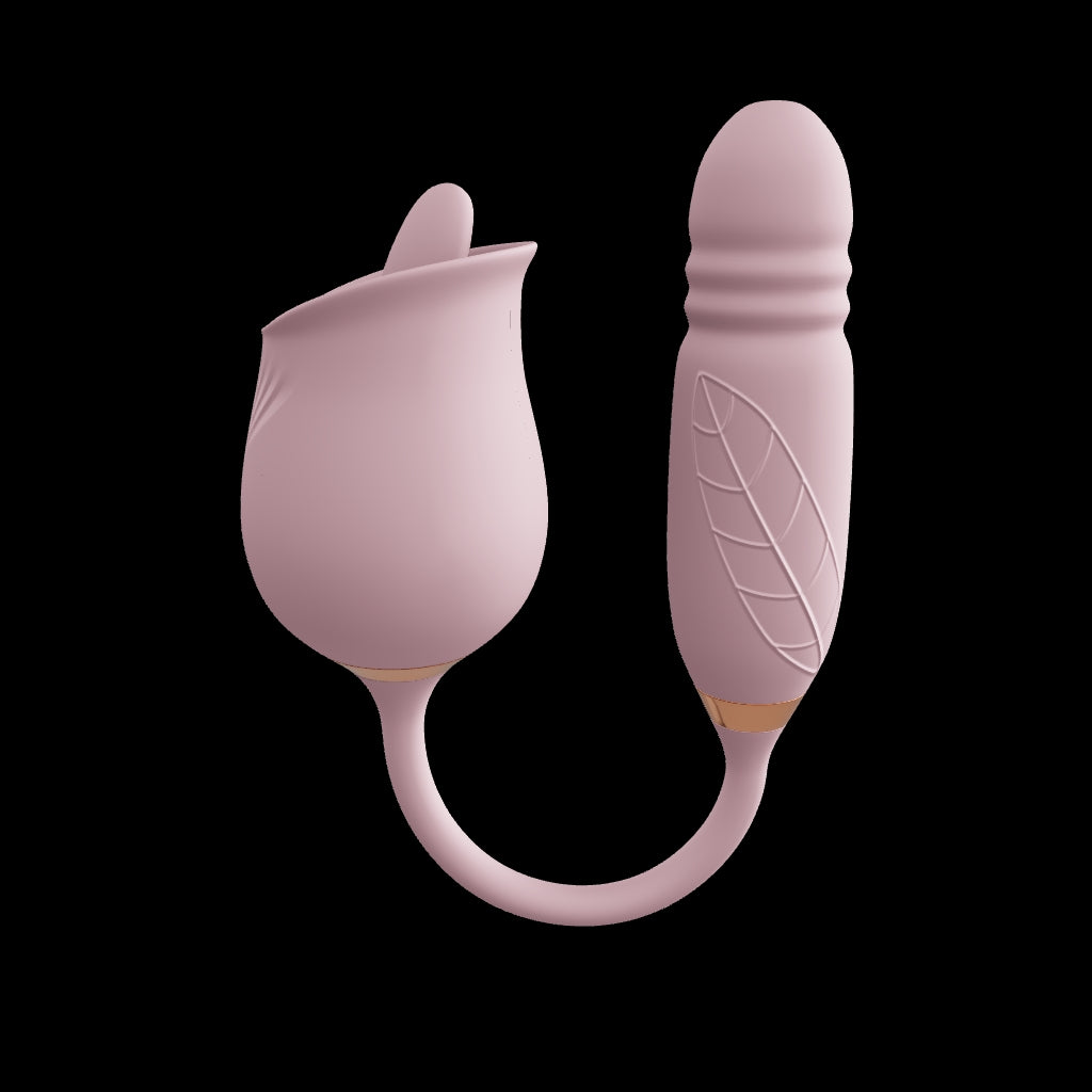 AdultLuxe Rose Tongue Clit & Nipple Tickler with Thrusting Dildo AdultLuxe Rose Tongue Clit & Nipple Tickler with Thrusting Dildo