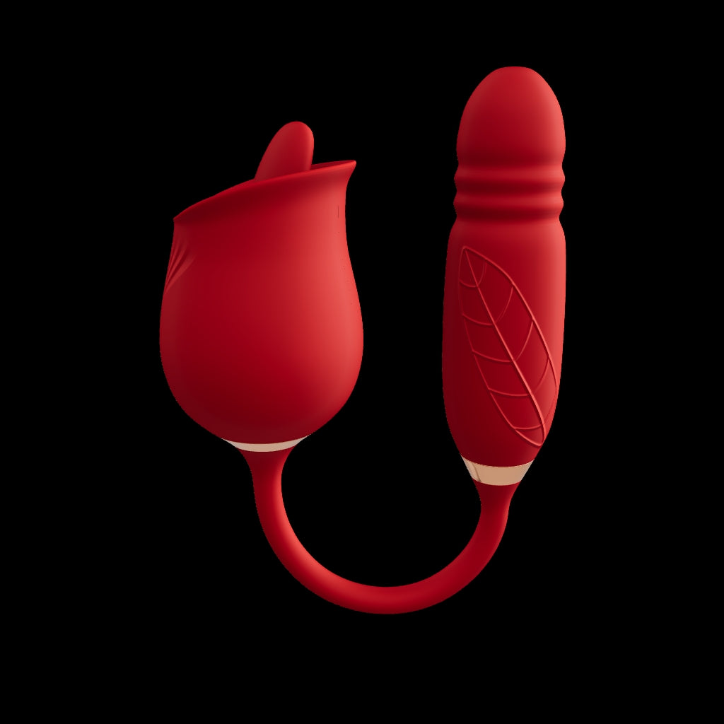 AdultLuxe Rose Tongue Clit & Nipple Tickler with Thrusting Dildo AdultLuxe Rose Tongue Clit & Nipple Tickler with Thrusting Dildo